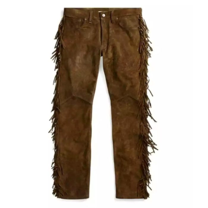 Western Suede Leather Cowboy Pants with Fringe