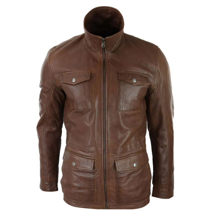 Durable leather hunting jacket