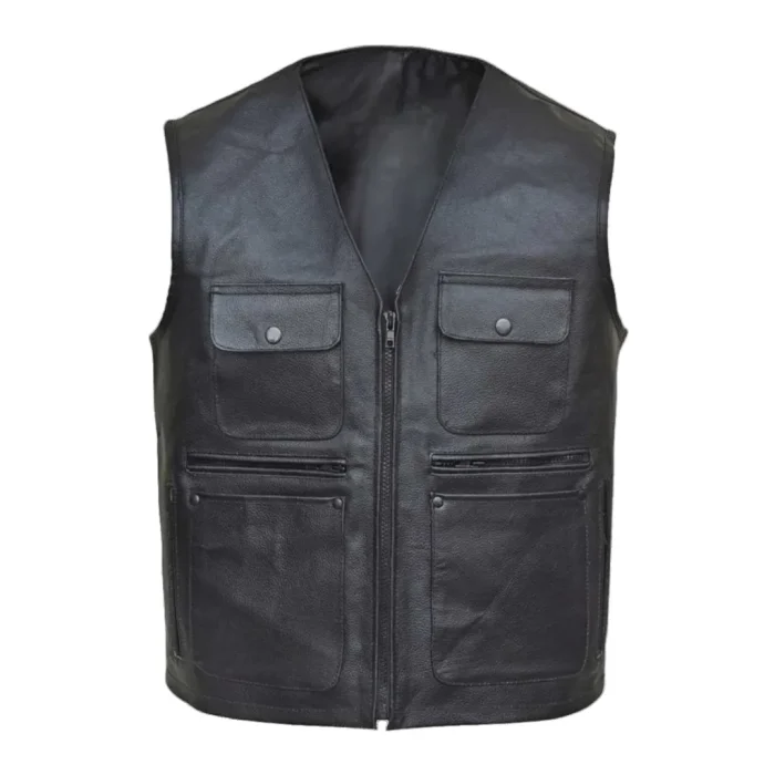 Classic Black Leather Hunting Vest