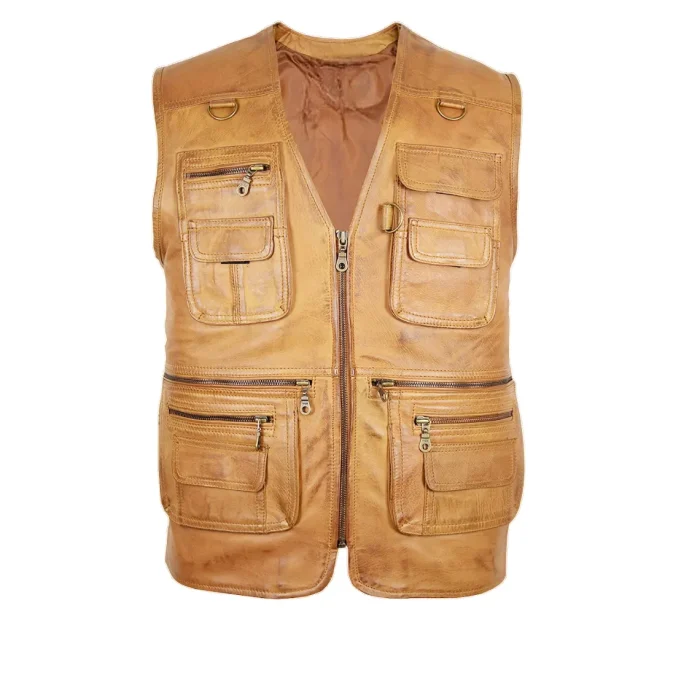 Personalized Leather Hunting Vest with Pockets