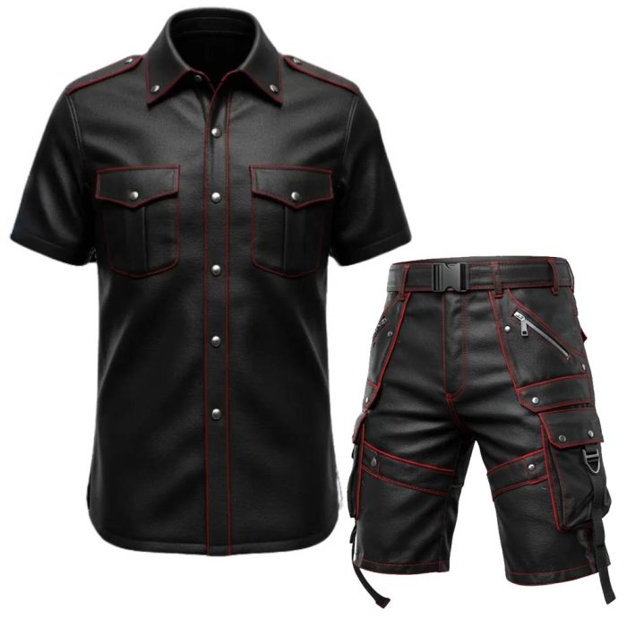 Distressed Leather Two-Piece Fashion Suit